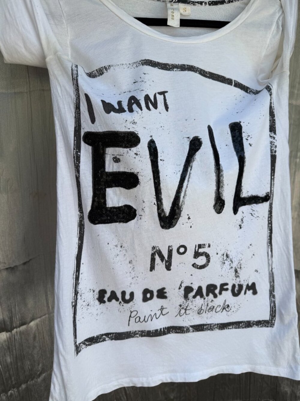 "I Want Evil No. 5" sequined long sleeve t-shirt